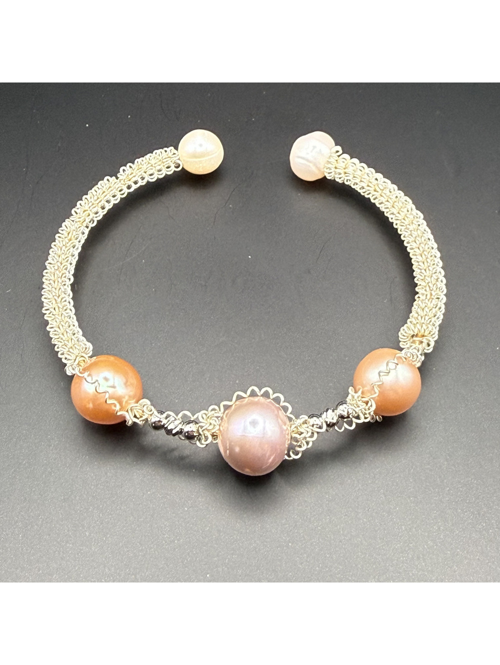 candy+clover freshwater pearl wire wrap silver tone cuff bracelet